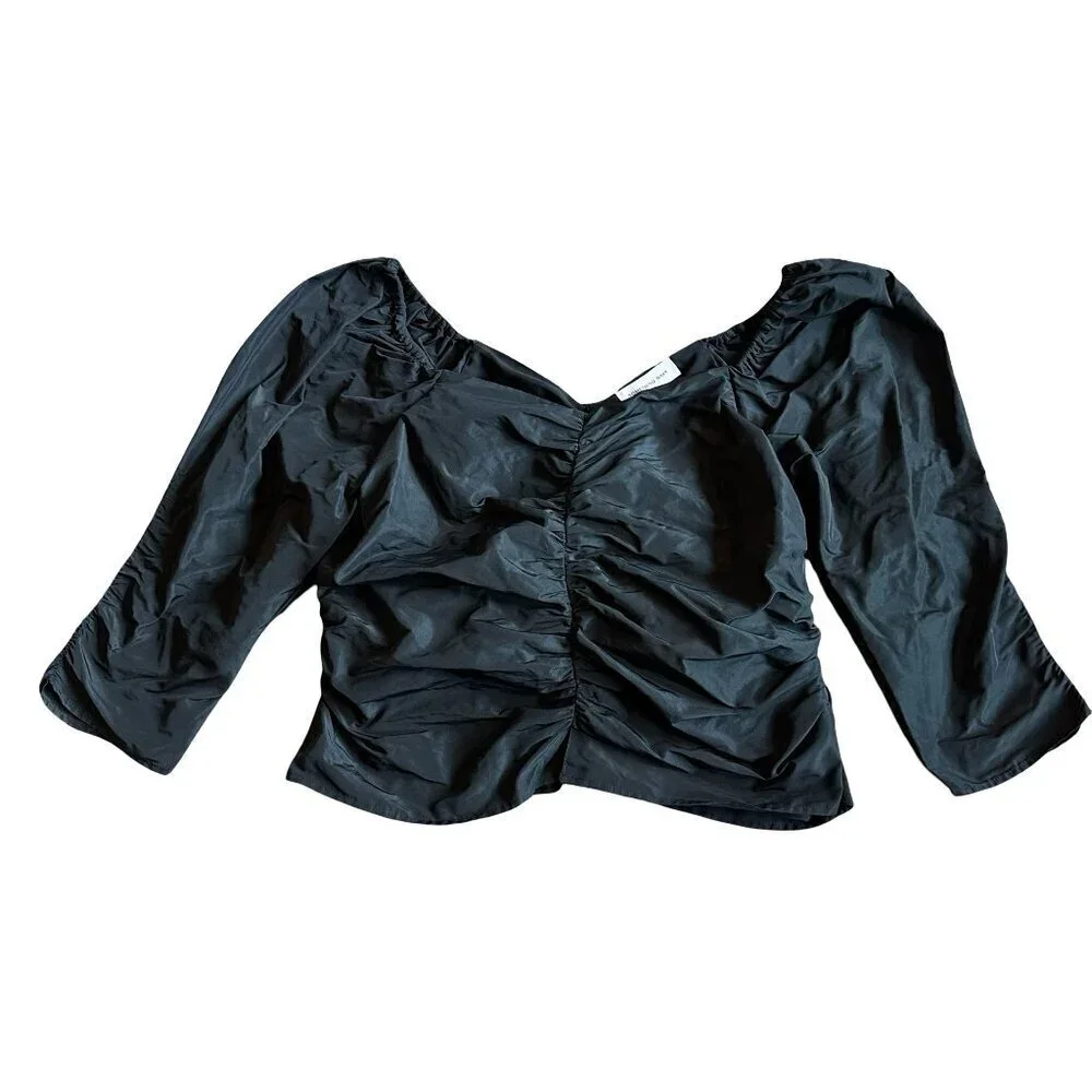 Something Navy Black Ruched Puff Sleeve Shirt Top 3/4 Sleeve Blouse Size XXL 2XL
